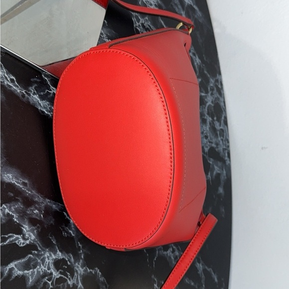 LAUREN RALPH LAUREN Andie Medium Leather Red Drawstring Bag AUTHENTIC - Picture 9 of 11